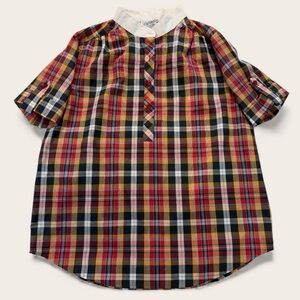 Vintage Partners Plaid Peasant Top | Cottagecore | 80s 90s Short Sleeve Blouse